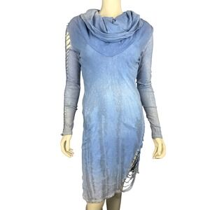 Alternative‎ Apparel L Blue Hoodie Dress Slashed Sleeve Distressed Grunge Y2K